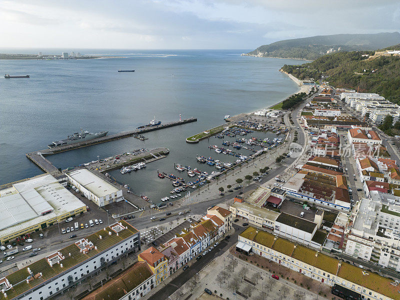 Aerial view of the riverside area of the city of Setúbal